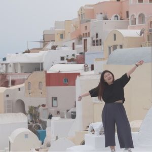 Santorini Greece Blue Flowy Boho Pants (OS)